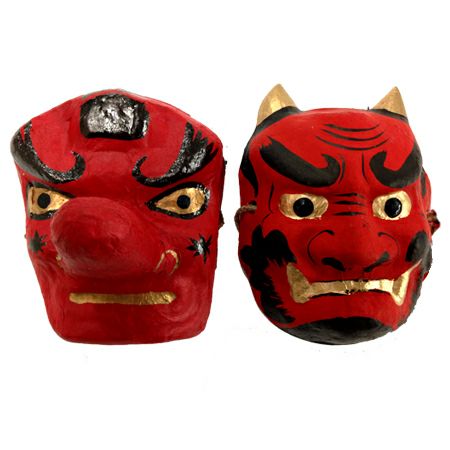 ミニ 祭禮 お面 【ミニ天狗 ミニ赤鬼】 紙製 ミニ面 | お祭り用品専門